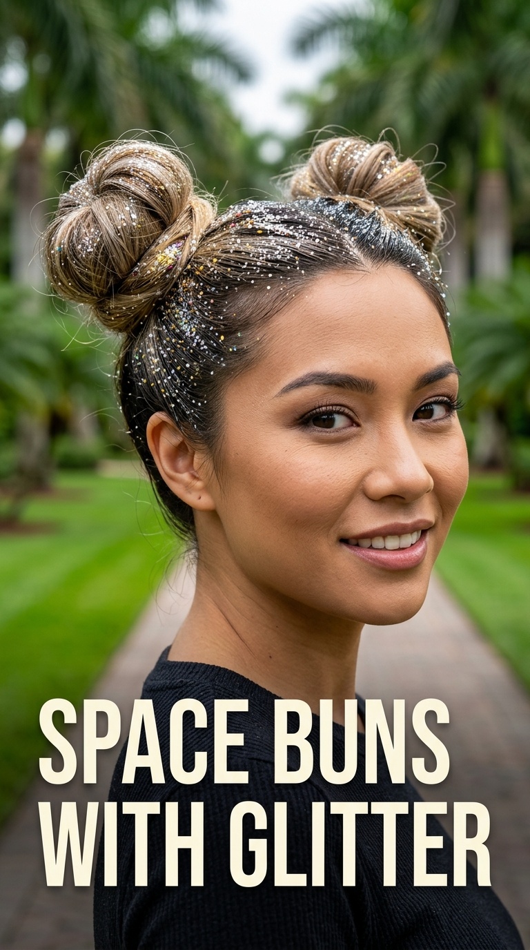 Space Buns with Glitter