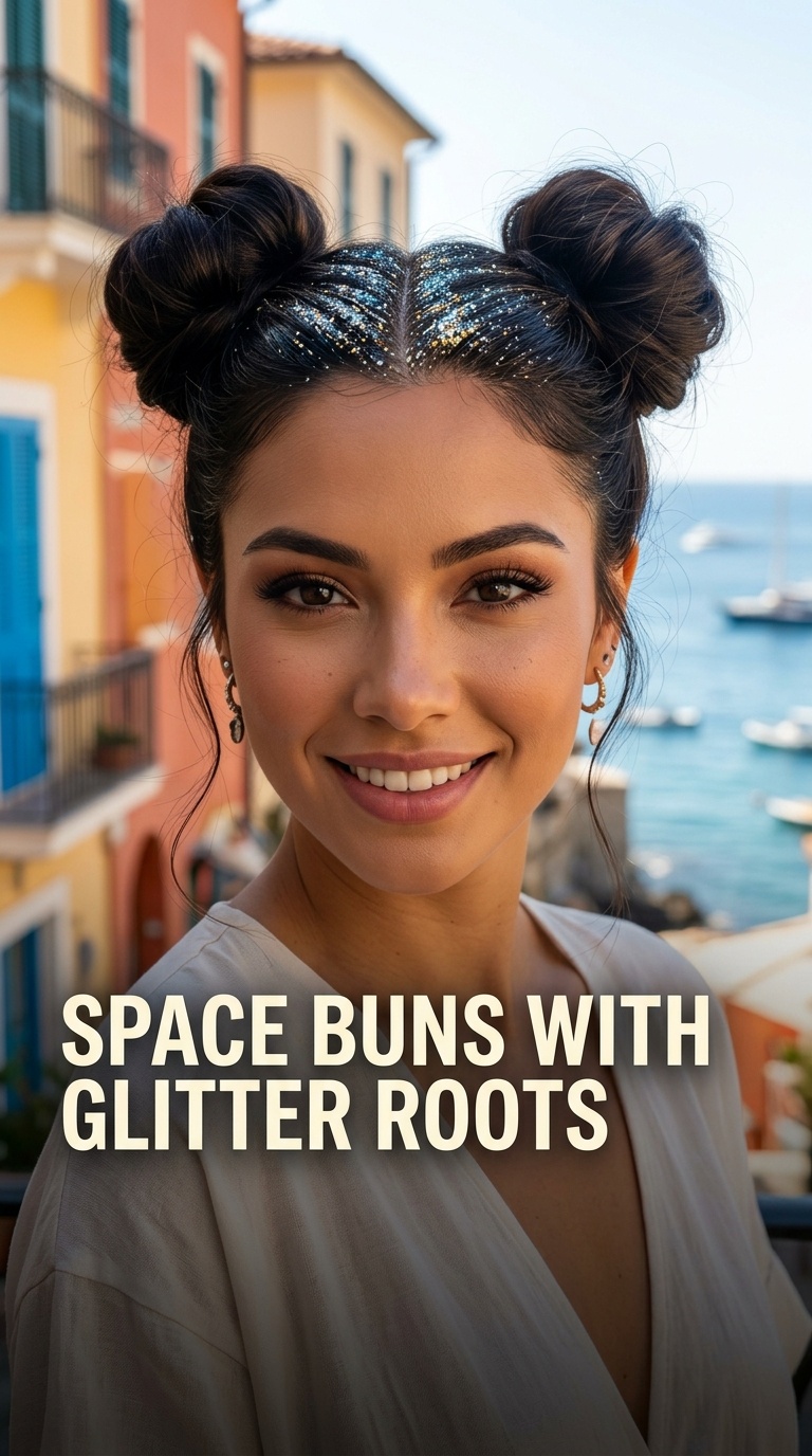 Space Buns with Glitter Roots