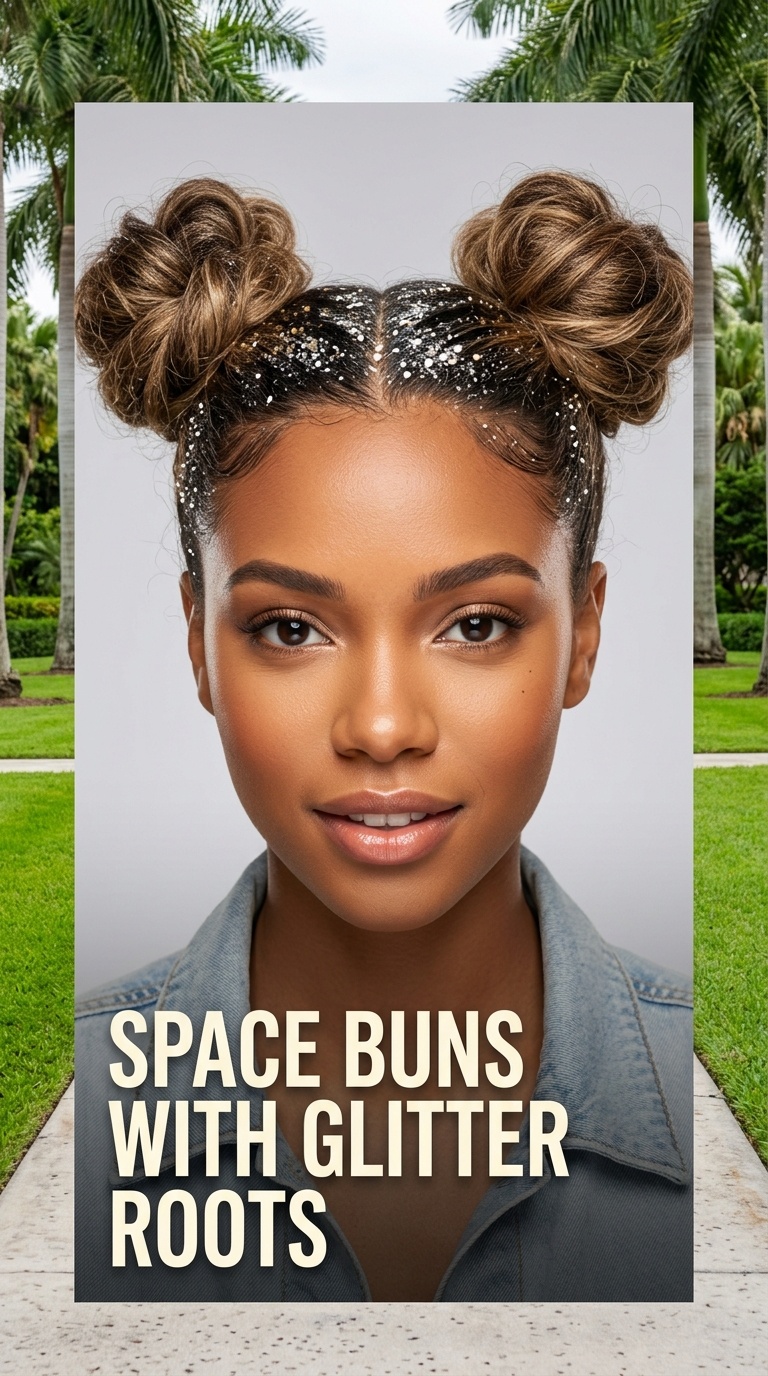 Space Buns with Glitter Roots
