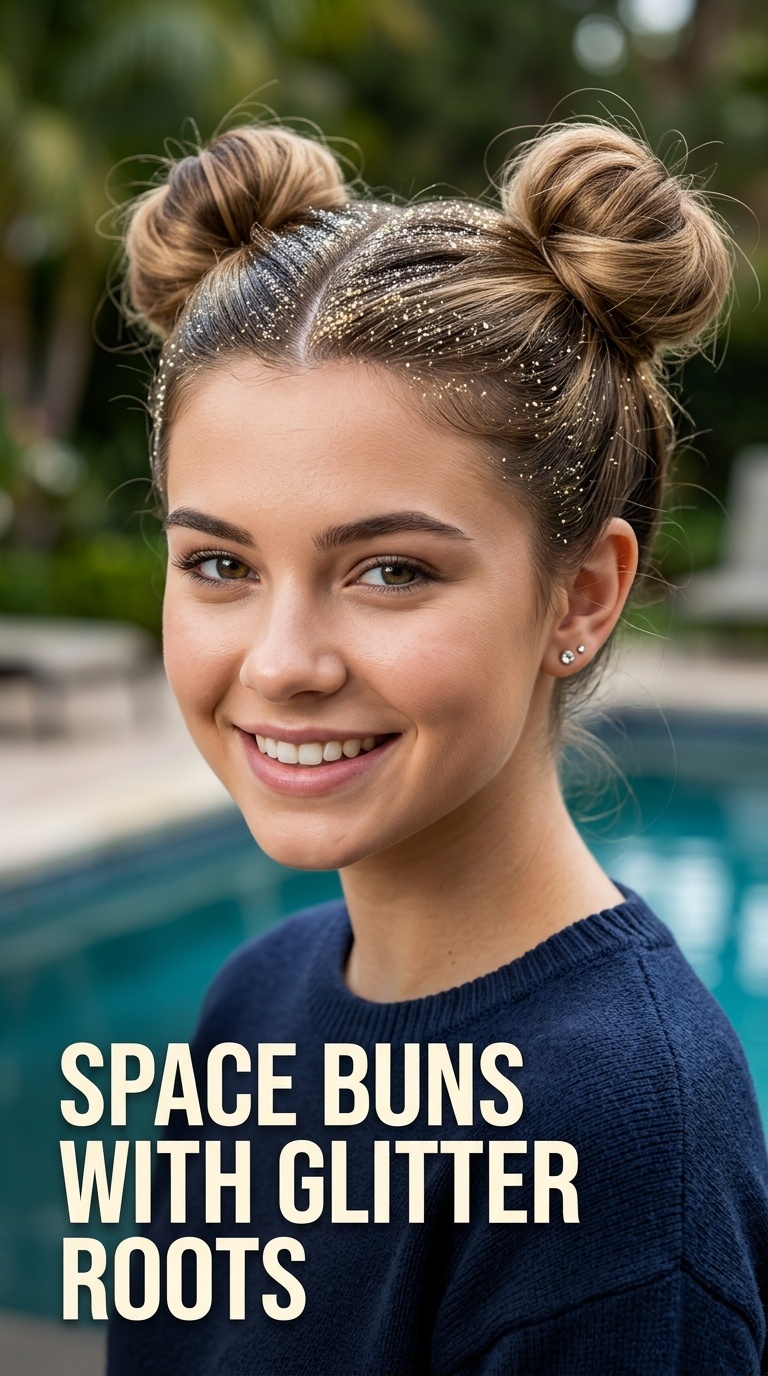 Space Buns with Glitter Roots