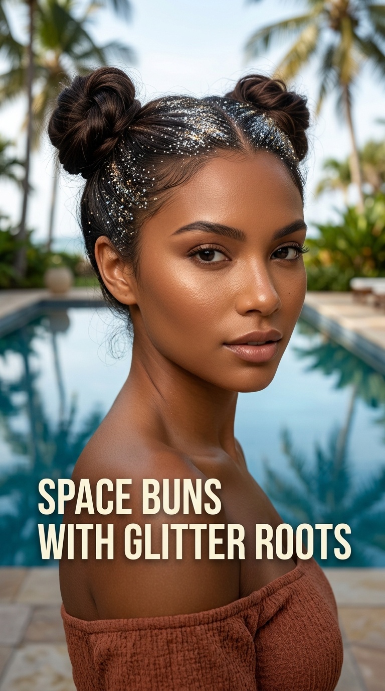 Space Buns with Glitter Roots