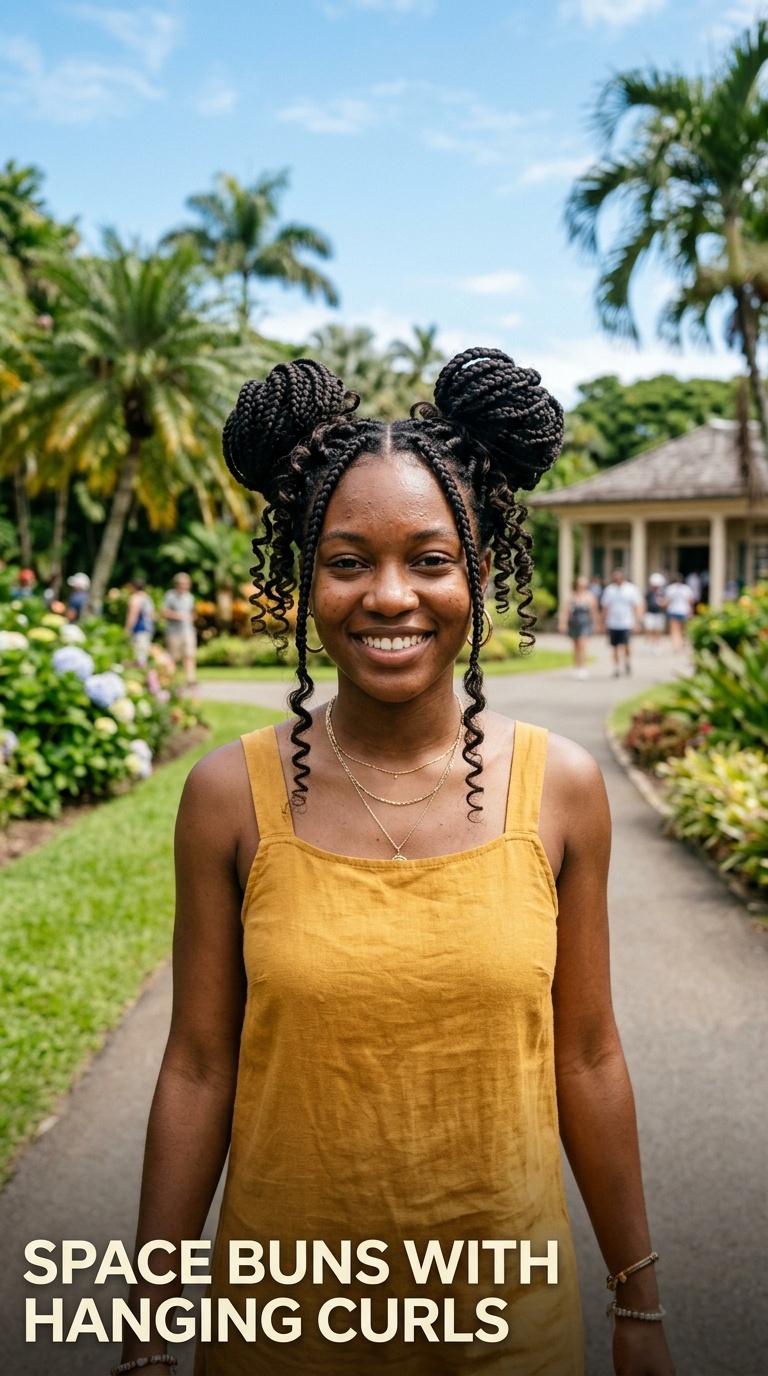 Space Buns with Hanging Curls