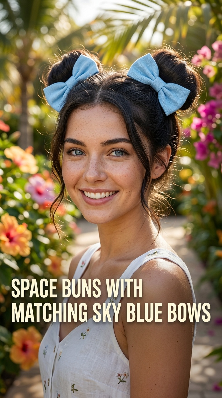 Space Buns with Matching Sky Blue Bows