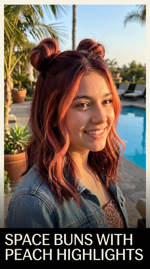 Space Buns with Peach Highlights