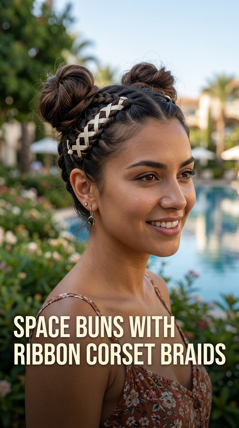 Space Buns with Ribbon Corset Braids