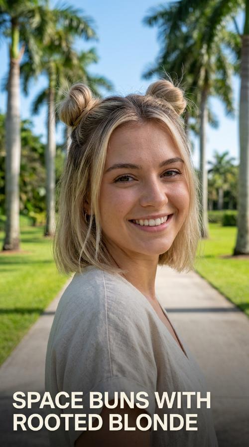 Space Buns with Rooted Blonde