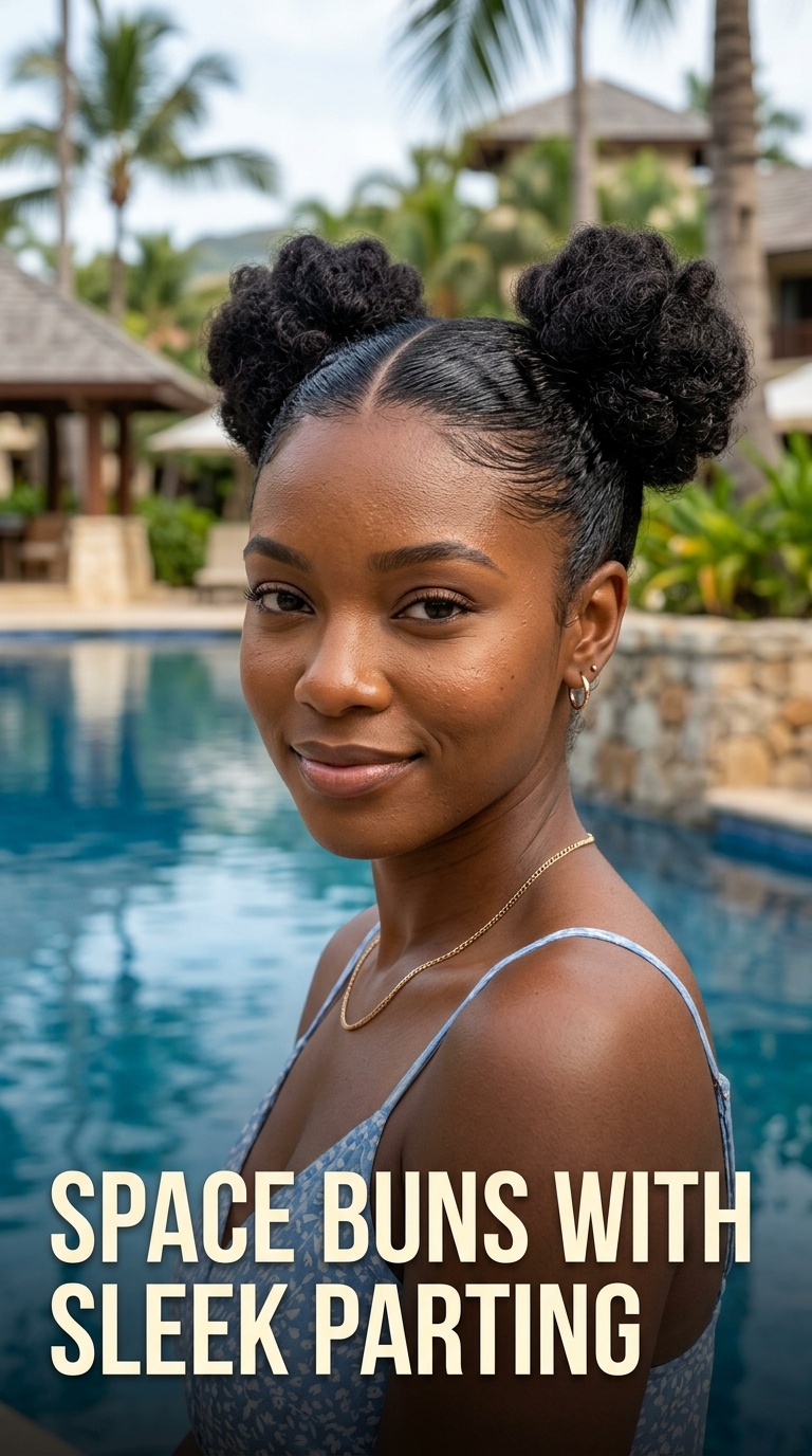 Space Buns with Sleek Parting