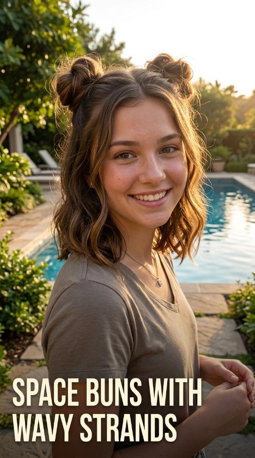 Space Buns with Wavy Strands