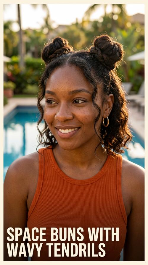 Space Buns with Wavy Tendrils