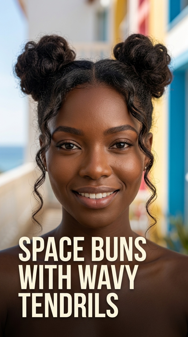 Space Buns with Wavy Tendrils