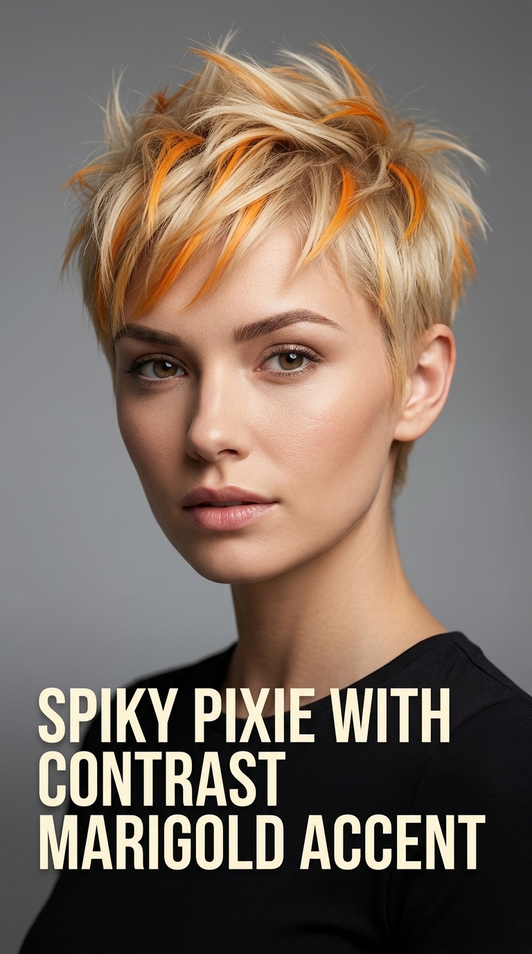 Spiky Pixie with Contrast Marigold Accent
