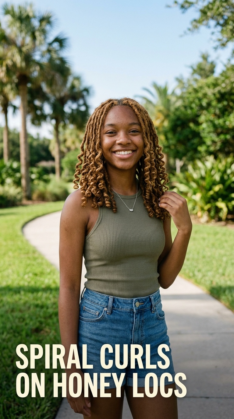 Spiral Curls on Honey Locs