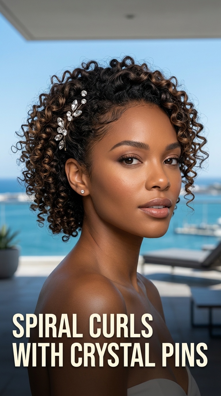 Spiral Curls with Crystal Pins