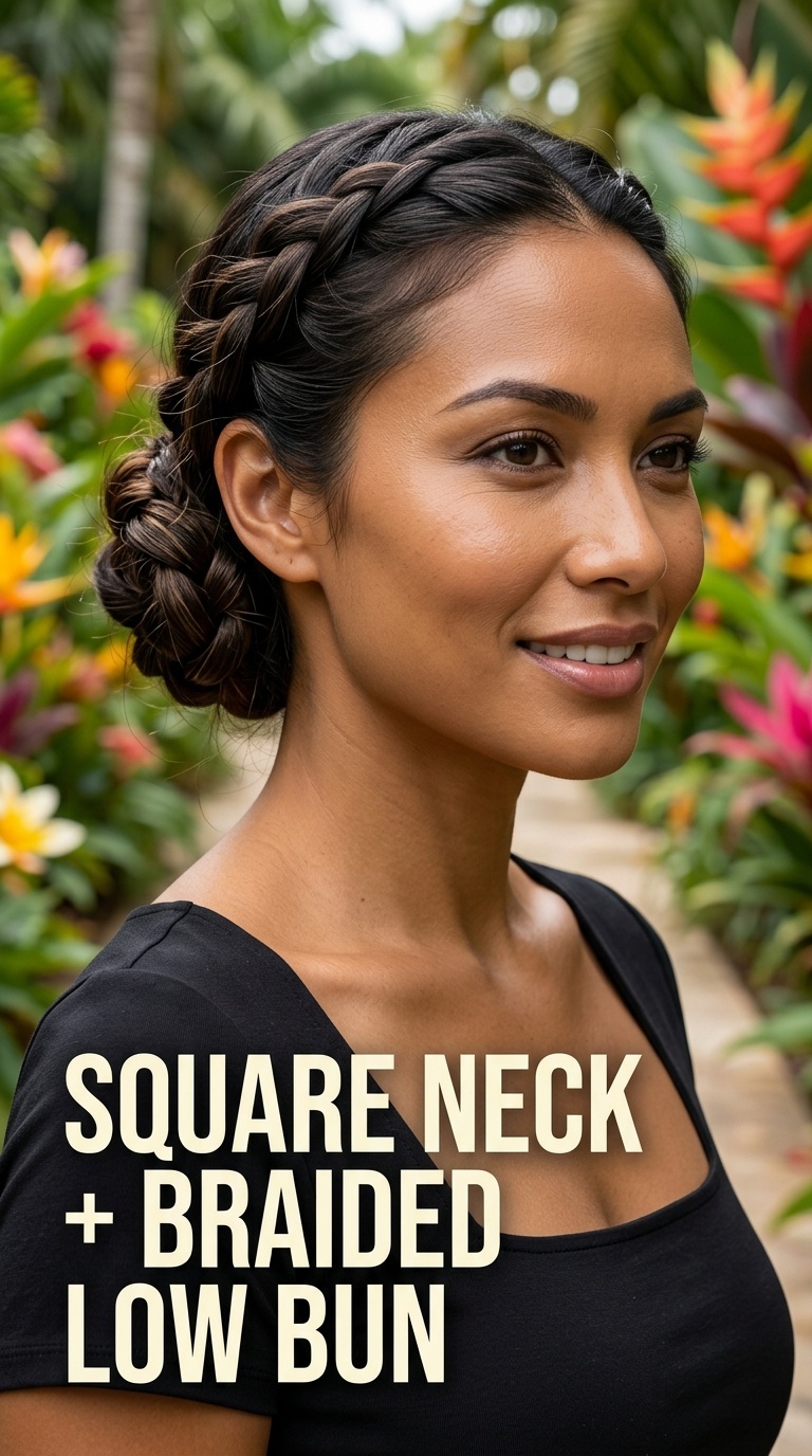 Square Neck + Braided Low Bun