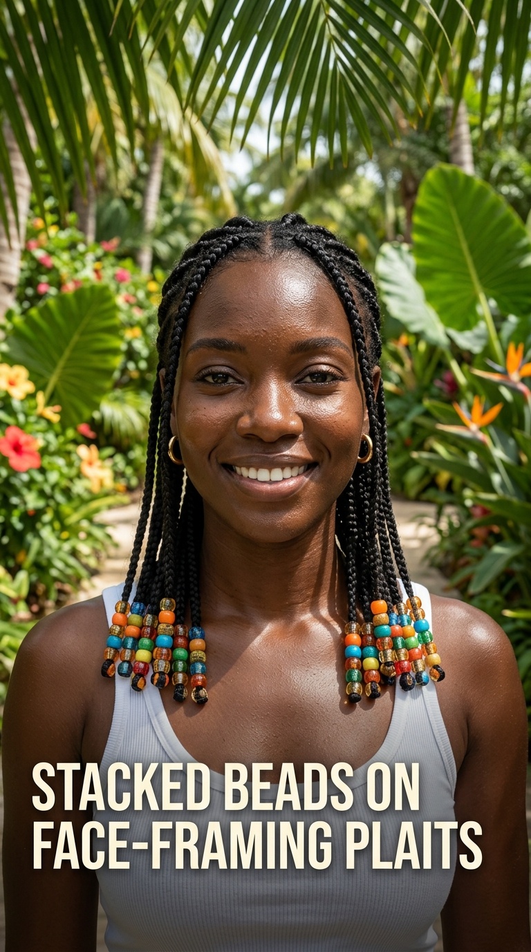 Stacked Beads on Face-Framing Plaits