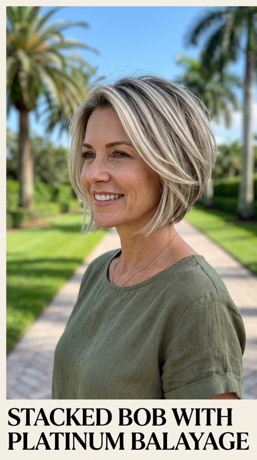 Stacked Bob with Platinum Balayage