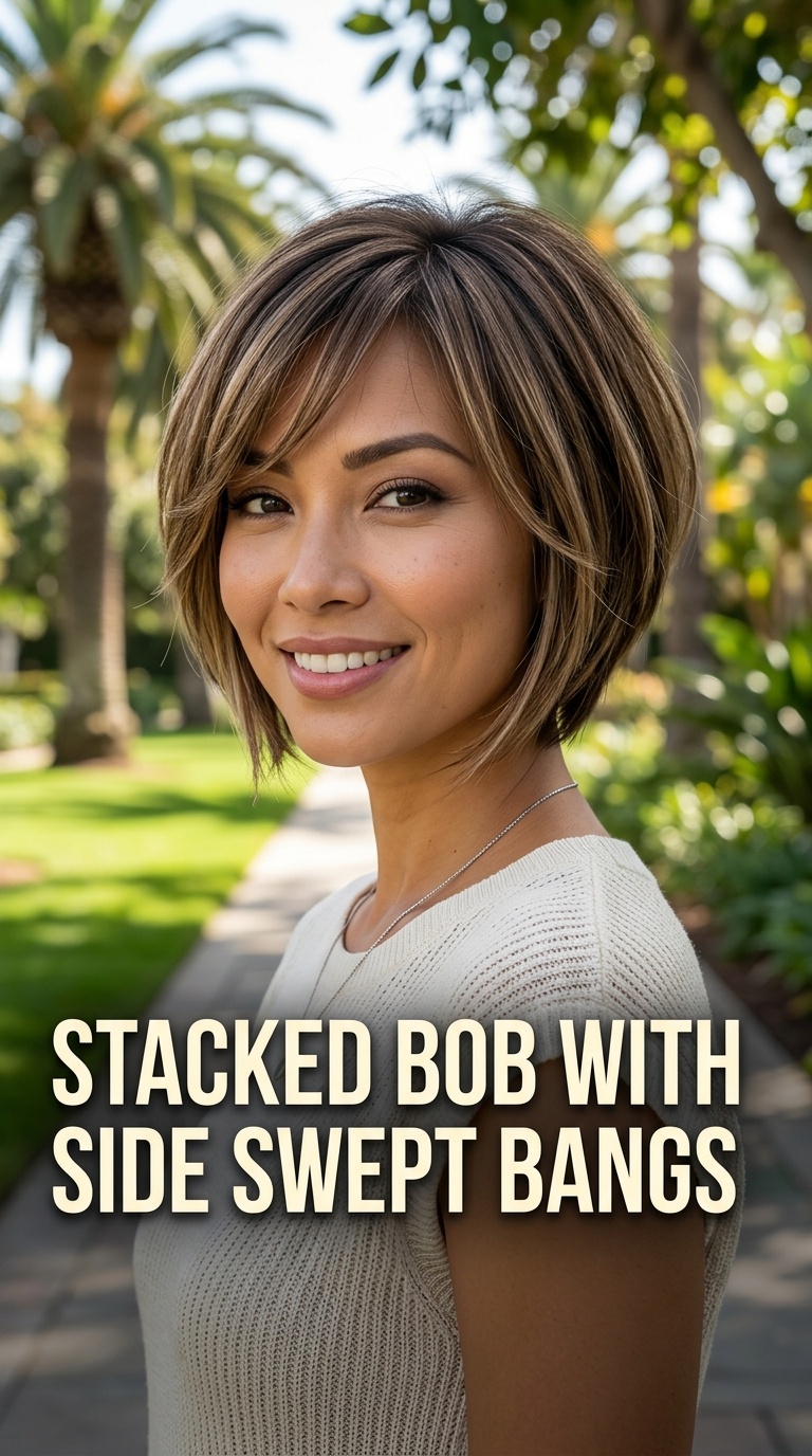 Stacked Bob with Side Swept Bangs