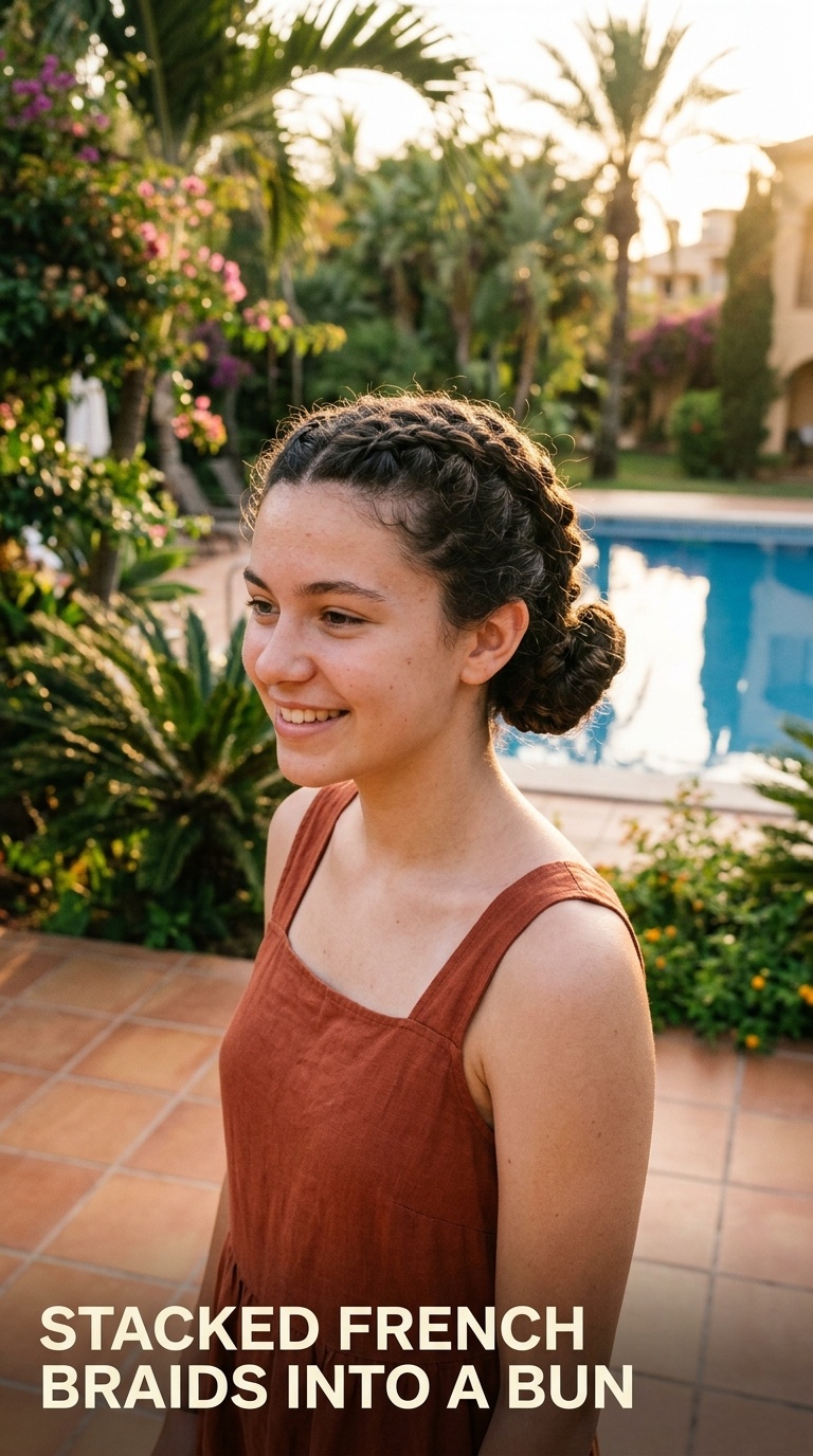 Stacked French Braids into a Bun