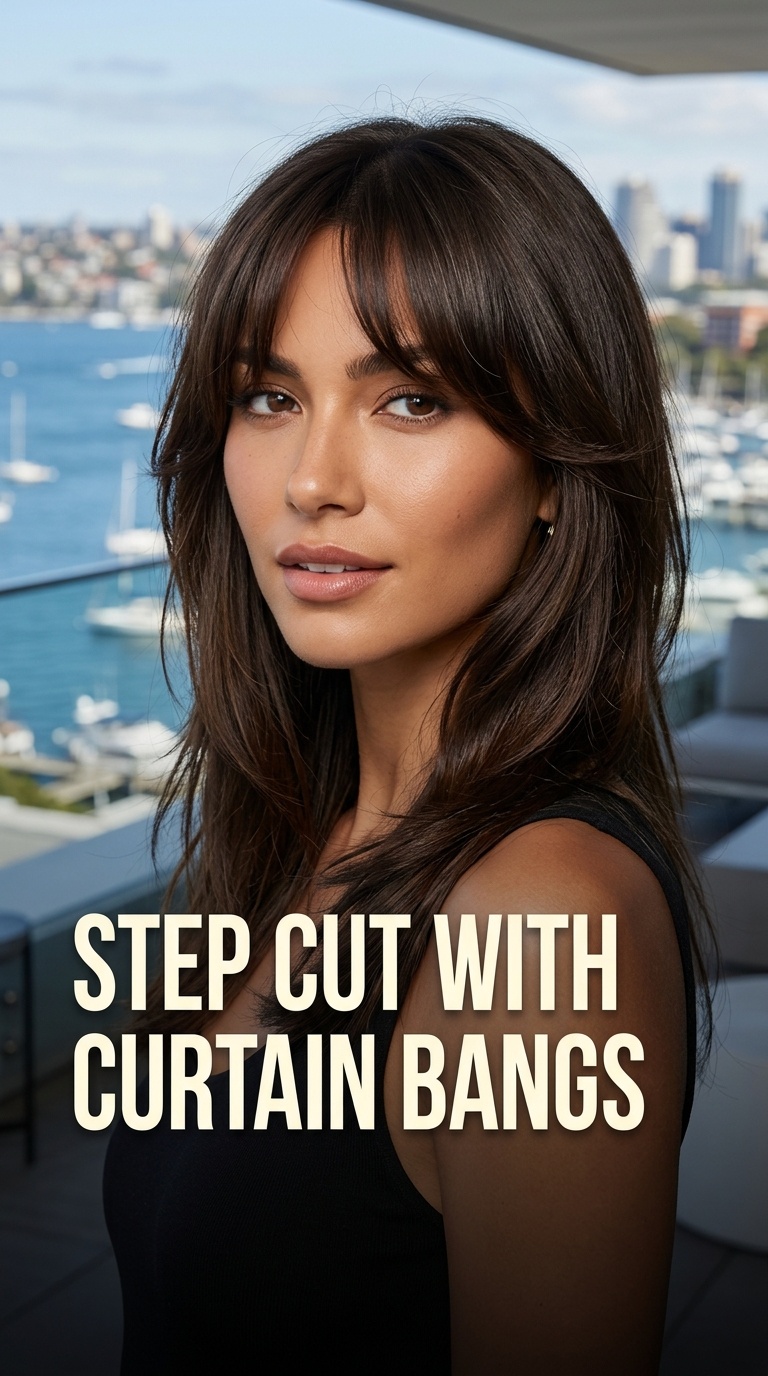 Step Cut with Curtain Bangs
