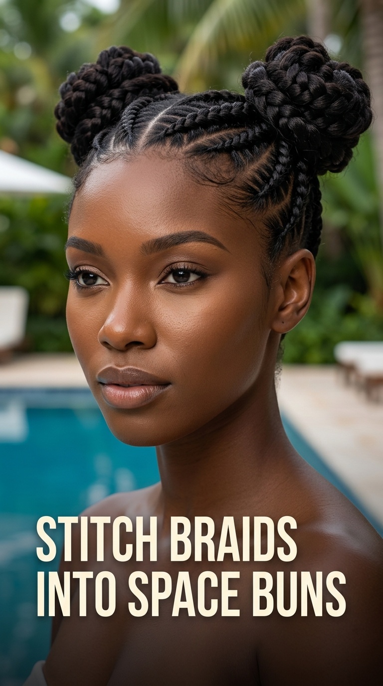 Stitch Braids into Space Buns