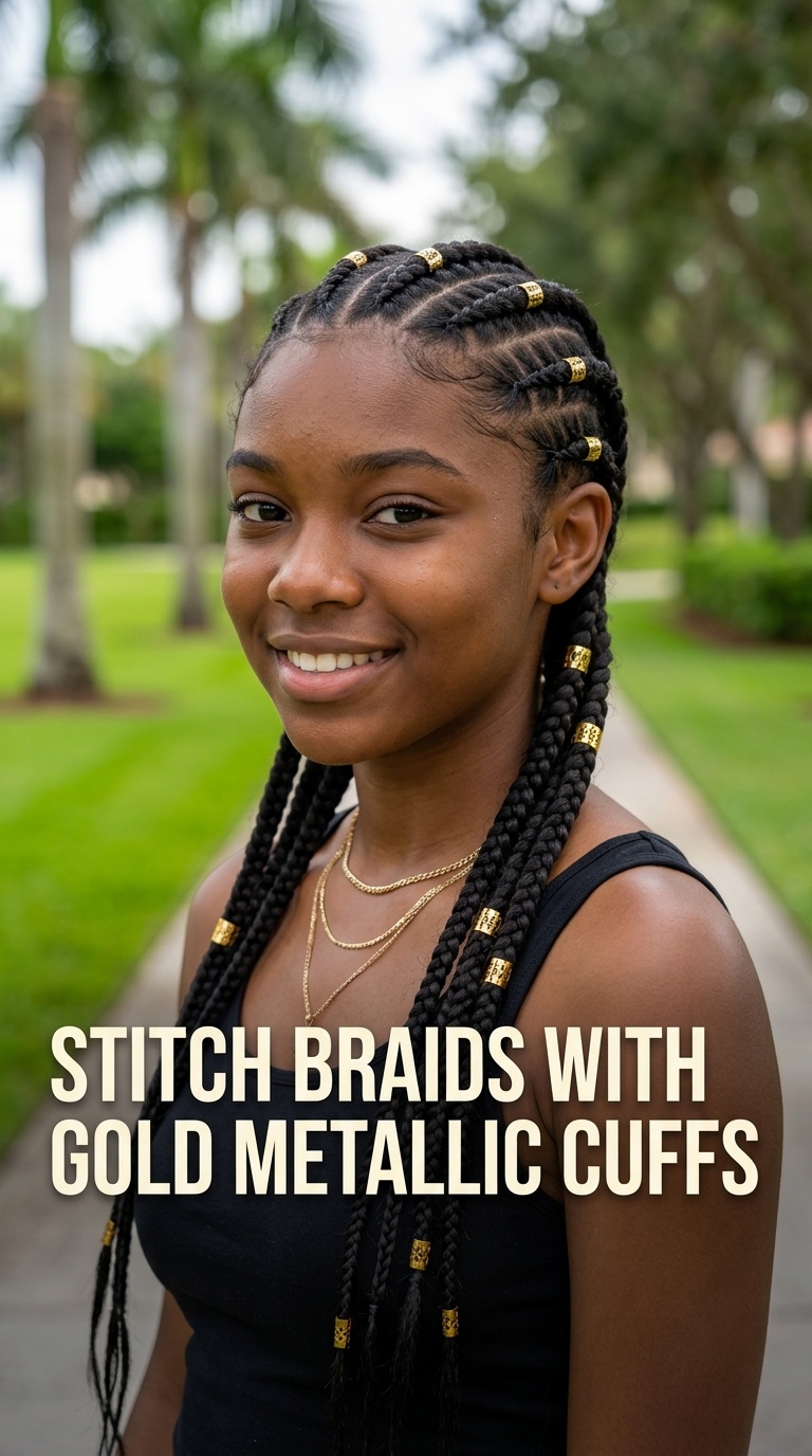 Stitch Braids with Gold Metallic Cuffs
