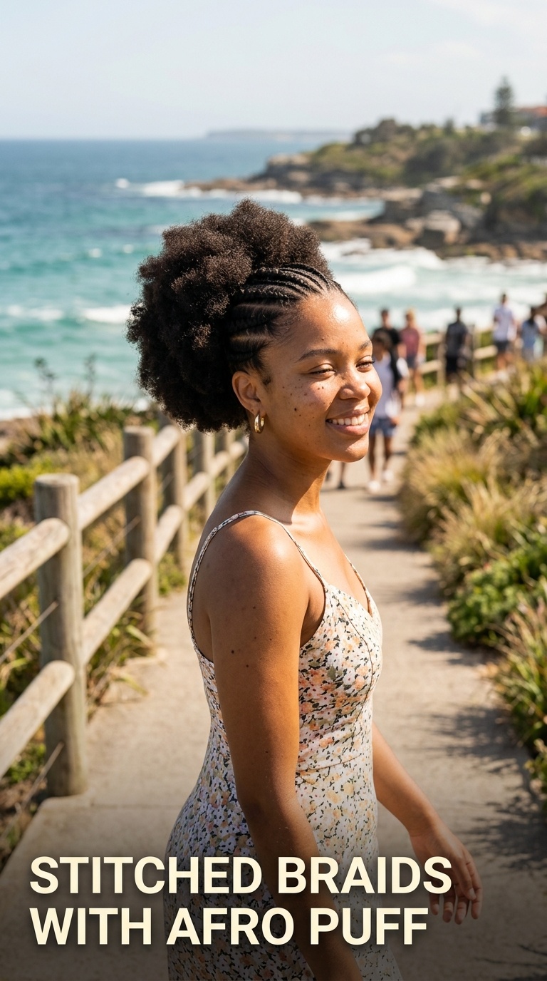 Stitched Braids with Afro Puff