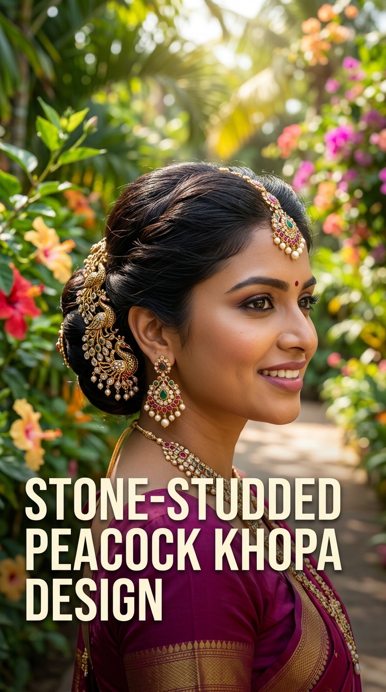 Stone-Studded Peacock Khopa Design