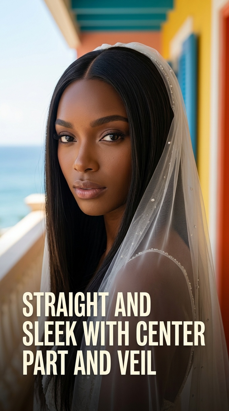 Straight and Sleek with Center Part and Veil