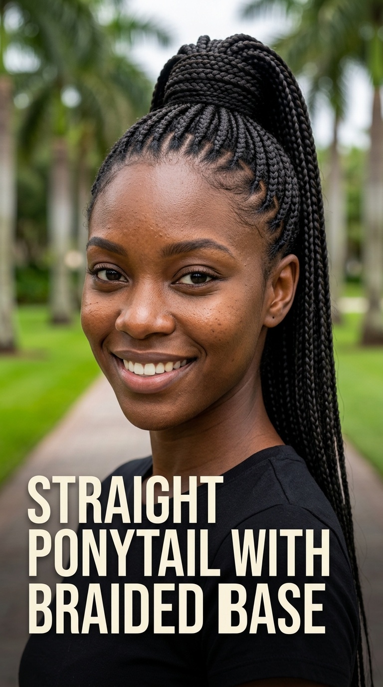 Straight Ponytail with Braided Base