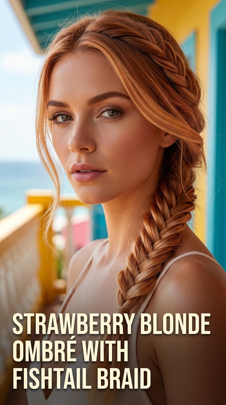 Strawberry Blonde Ombré with Fishtail Braid