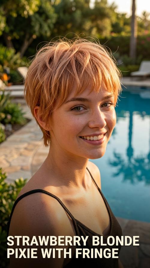 Strawberry Blonde Pixie with Fringe