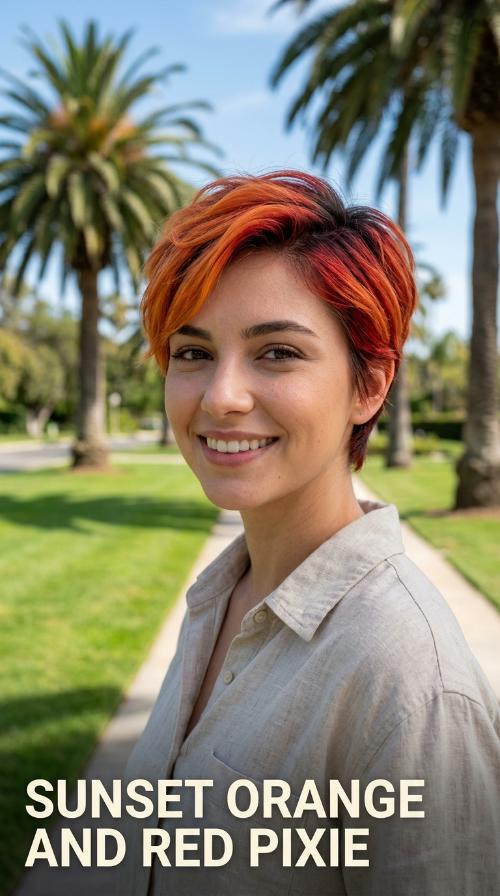 Sunset Orange and Red Pixie