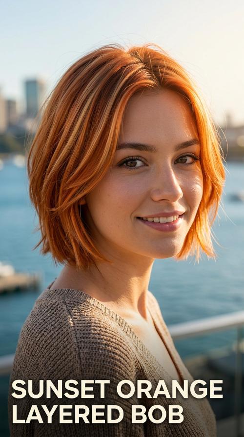 Sunset Orange Layered Bob