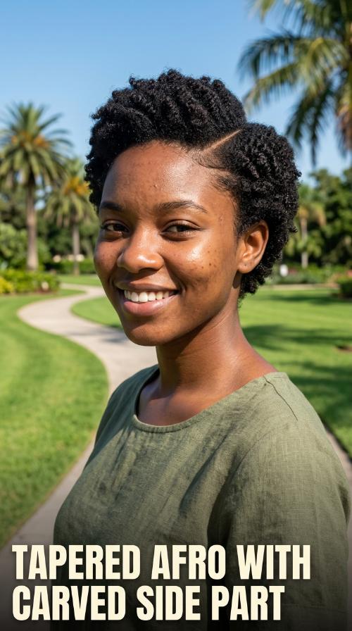 Tapered Afro with Carved Side Part