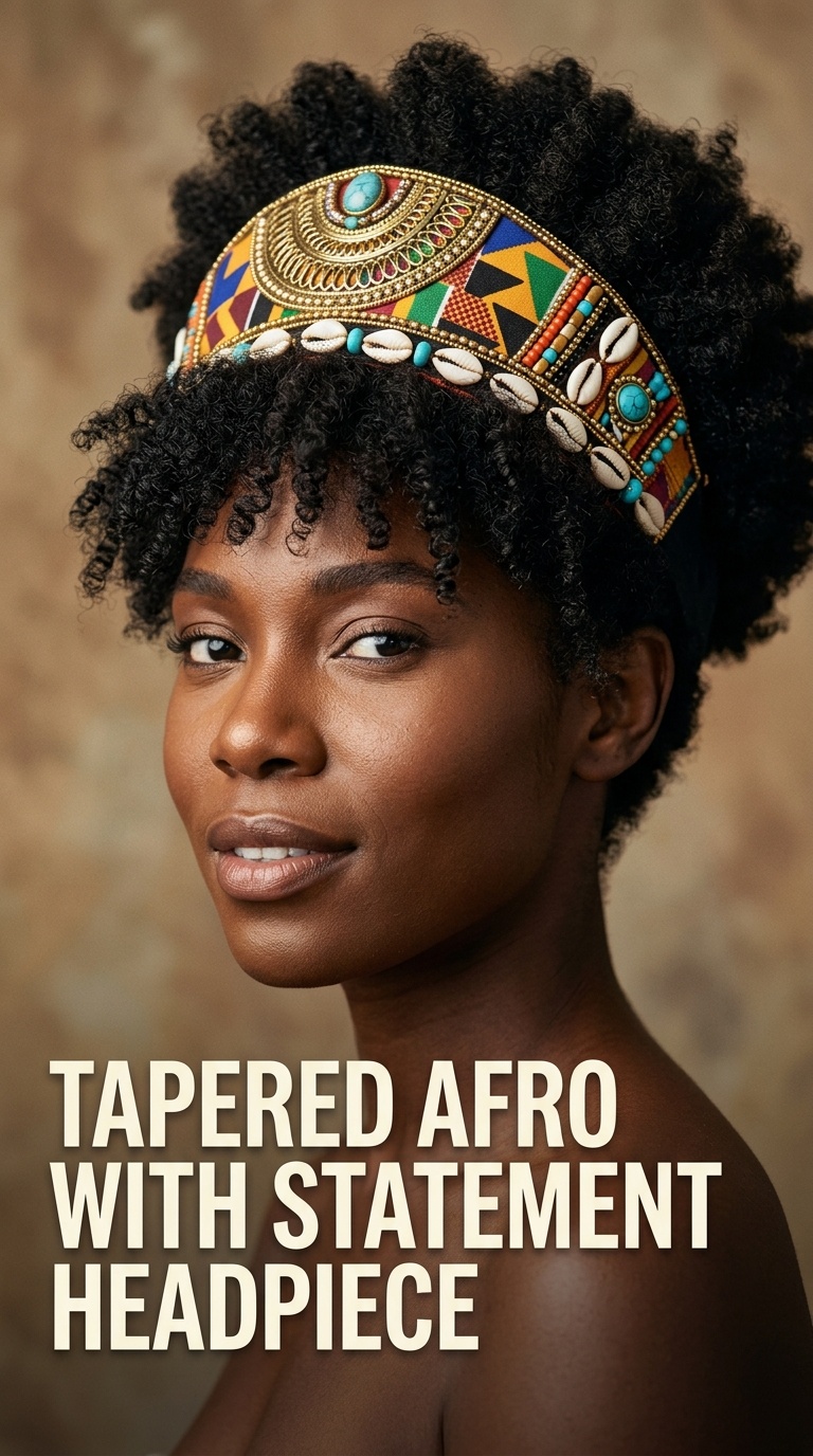 Tapered Afro with Statement Headpiece