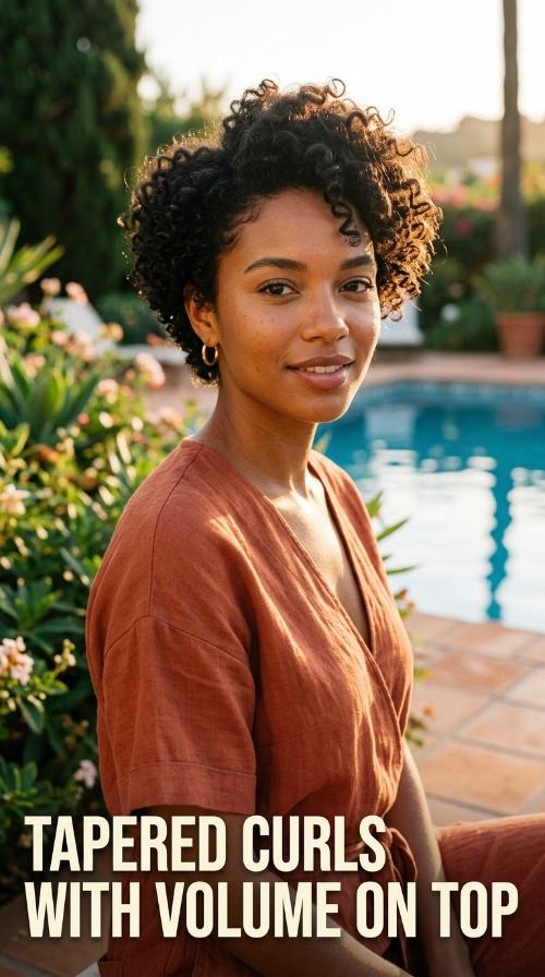 Tapered Curls with Volume on Top