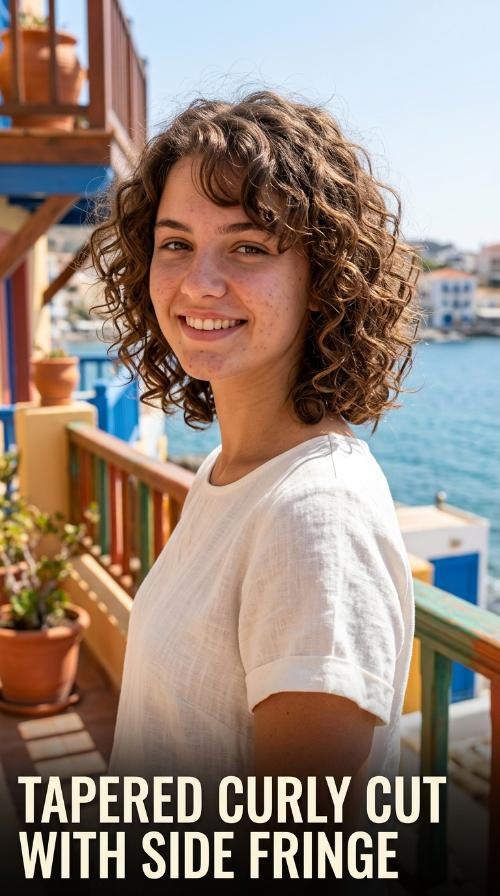 Tapered Curly Cut with Side Fringe