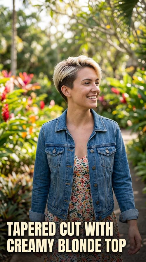 Tapered Cut with Creamy Blonde Top