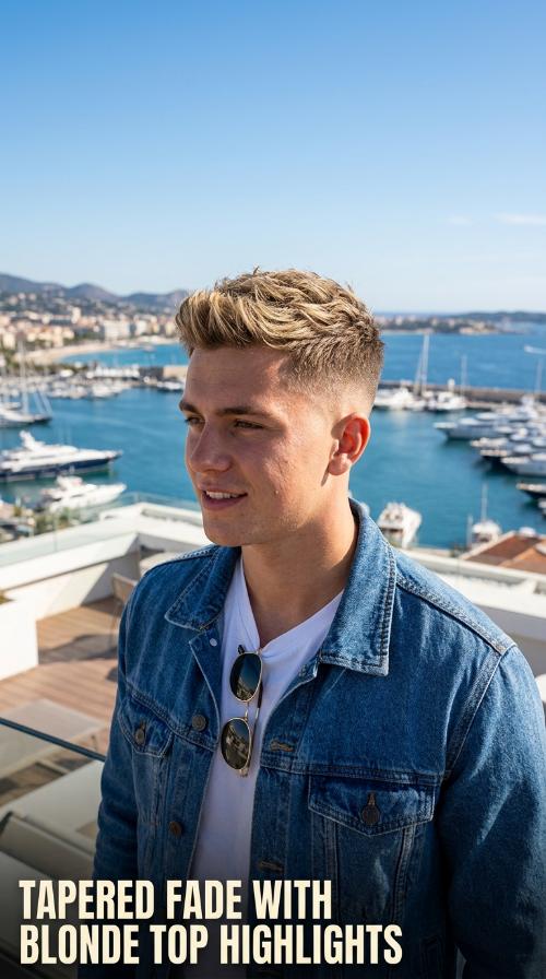 Tapered Fade with Blonde Top Highlights