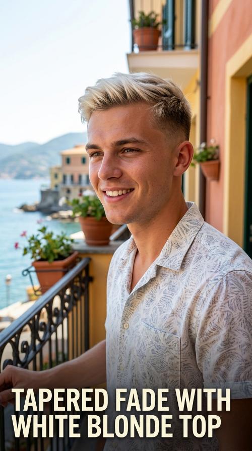 Tapered Fade with White Blonde Top