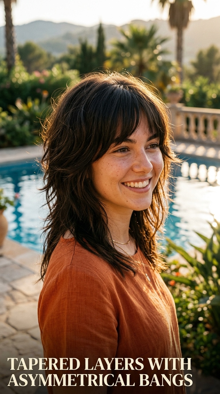 Tapered Layers with Asymmetrical Bangs