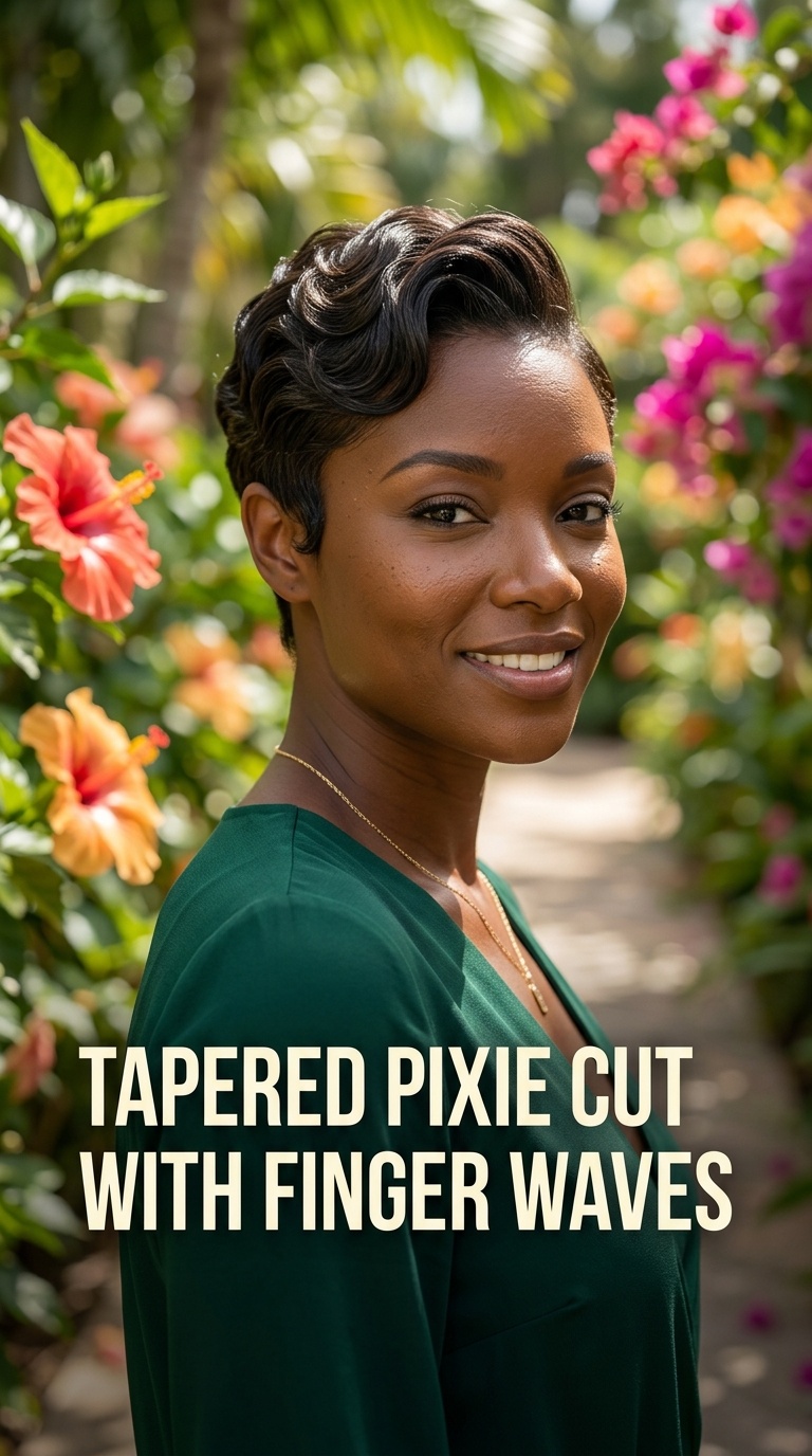 Tapered Pixie Cut with Finger Waves