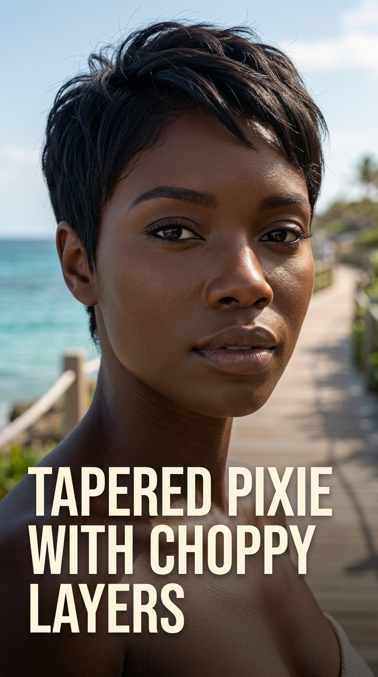 Tapered Pixie with Choppy Layers