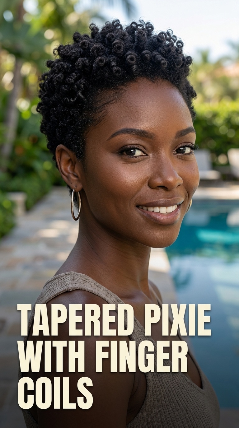 Tapered Pixie with Finger Coils