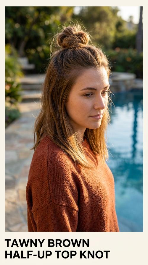 Tawny Brown Half-Up Top Knot