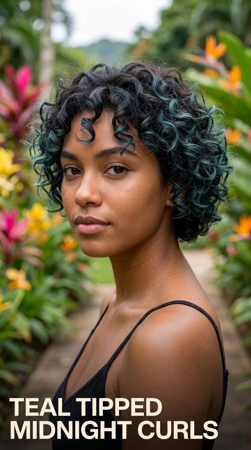Teal Tipped Midnight Curls