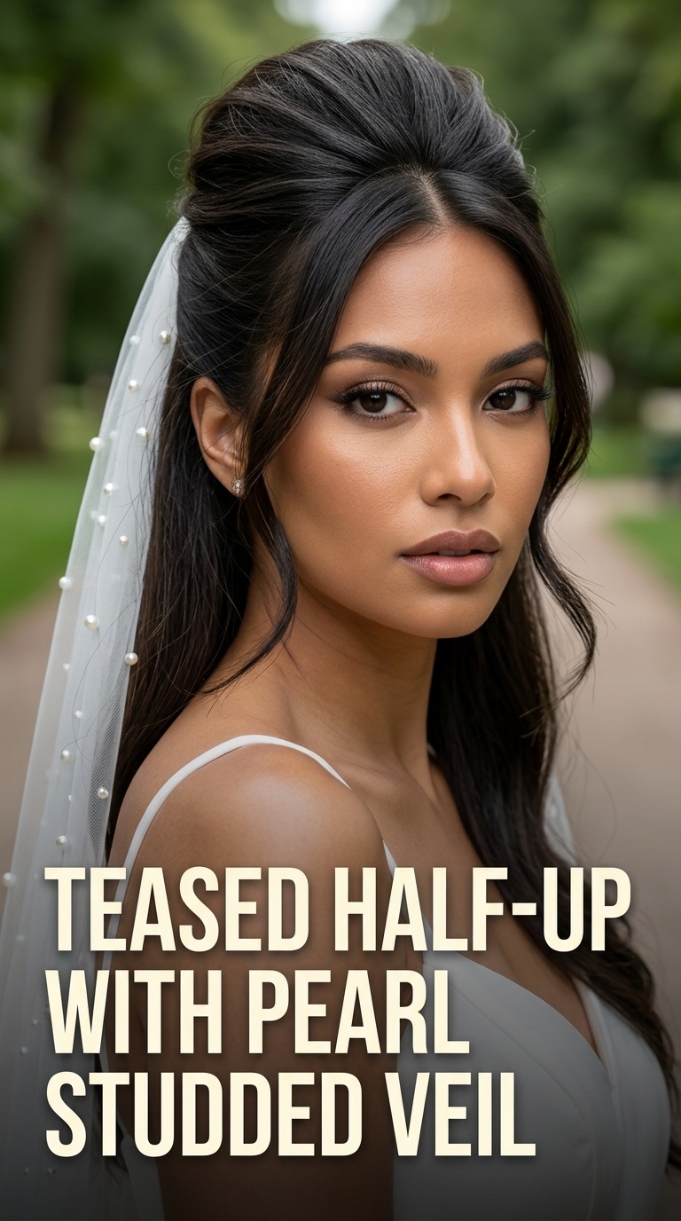 Teased Half-Up with Pearl Studded Veil