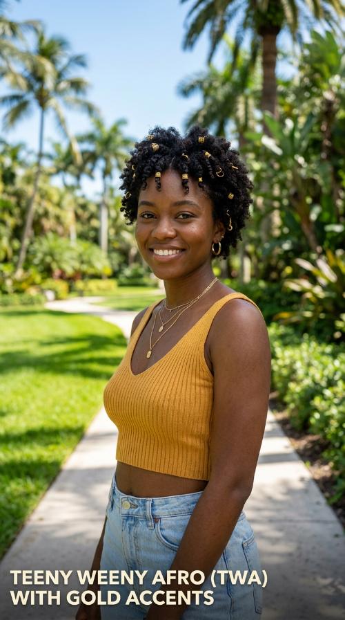 Teeny Weeny Afro (TWA) with Gold Accents