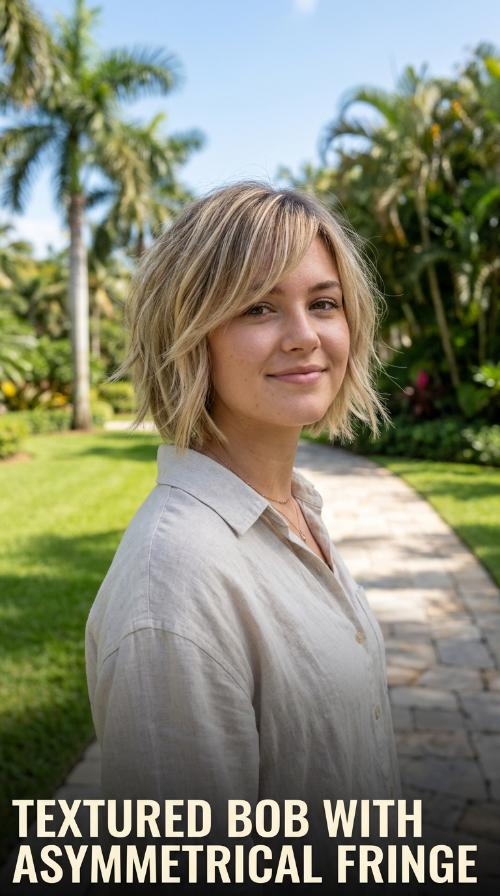 Textured Bob with Asymmetrical Fringe
