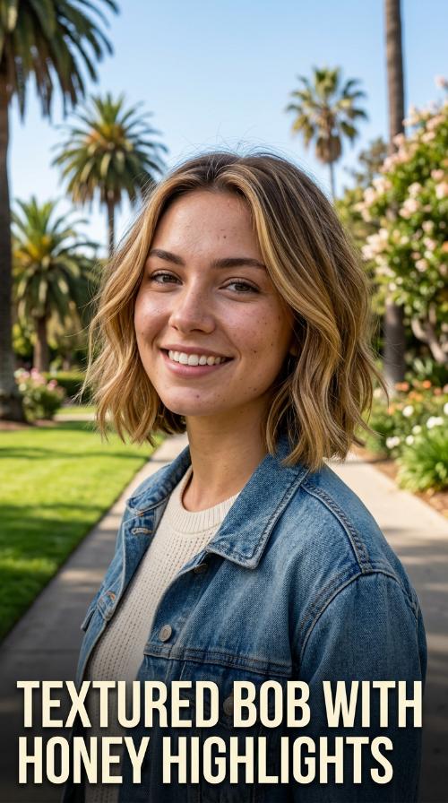 Textured Bob with Honey Highlights